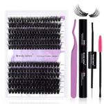 Individual Lashes Kit Cluster Lashes D Curl 0.07mm Mixed 12-16 3D Effect Eyelash Extension Kit 60D/80D Wide Stem Lash Clusters Kit at Home(3D-60D/80D-D-DIY Lash Kit)