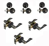 Dynasty Hardware CP-HER-12P, Heritage Front Door Entry Lever Lockset and Single Cylinder Deadbolt Combination Set, Aged Oil Rubbed Bronze - (3 PACK) - Keyed Alike