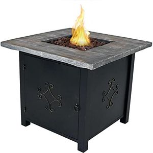 Sunnydaze 30-Inch Square Cast Stone Propane Gas Fire Pit Table with Lava Rocks - Includes Weather-Resistant Cover