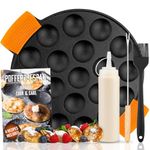 IRONO Poffertjes Pan - Mini Pancake Maker - Pancake Pan - 19 Mini Pancakes - Eggs Crepe Pan - Cast Iron - Includes Brush, Turning Fork, Batter Bottle, Handles