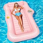 HeySplash Pool Lounger Float, 85.8" x 48.4" Pool Floats for Adults, Sunbathing Pool Lounge Raft with Headrest & Ice Bucket Holder, Inflatable Tanning Pool for Summer Party, Pool, Beach, Lake, River