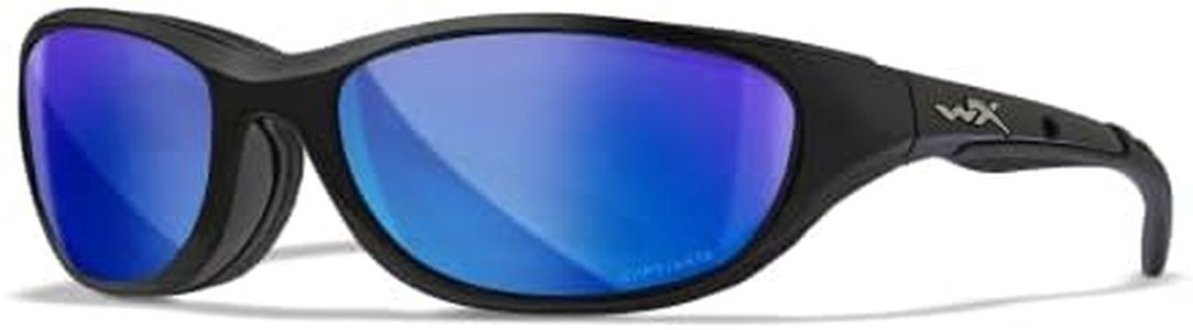 Wiley X Airrage Captivate Polarized Sunglasses, Safety Glasses for Men and Women, UV Eye Protection for Shooting, Fishing, Biking, and Extreme Sports, Gloss Black Frames, Blue Mirror Lenses