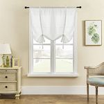 ele ELEOPTION Roman Tie-up Blind Curtain Sheer Seersucker Window Voile Tier Curtain for Bedroom, Living Room, Kitchen, Small Window (White, 120x120cm)