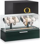 QWATCH Watch Stand Display Case - Acrylic Watch Box for 2 or 4 Watches with Jewelry Valet Tray and Drawer