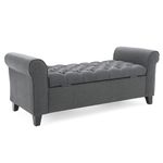 Christopher Knight Home Keiko Fabric Armed Storage Bench, Dark Grey, 19.50”D x 50.00”W x 19.25”H