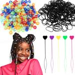 405 Pcs Hair Beads for Braids for Girls Set Colourful Pony Beads for Hair Including 200 Pcs Plastic Kids Hair Beads Braid Beads,200 Pcs Black Elastic Rubber Bands,5 Pcs Quick Beader for Hair Braids