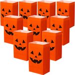 Tatuo 24 Pieces Halloween Candy Bags Halloween Paper Bags Pumkin Pumpkin Color Bags Lunch Flat Bottom Paper Bags for Halloween (18 x 9 x 6 cm)