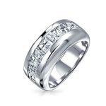 Unisex Clear Channel Set Cubic Zirconia AAA CZ Princess Invisible Cut Wedding Band For Men Women .925 Sterling Silver 9MM Band Ring