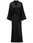 Women's Soft Long Satin Robes Long Silk Robes Full Length Robes Kimonos Silky Bath Robe Dressing Gowns, Solid Black, XX-Large-3X-Large