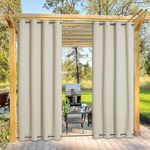 NICETOWN Outdoor Patio Curtain Windproof Double Grommets, Thermal Insulated Room Darkening Top & Bottom Grommets Drape, Waterproof and Better Privacy for Cabana, Beige, W52 x L84, 1 Piece