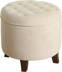 Homepop Home Decor | Upholstered Round Velvet Tufted Foot Rest Ottoman | Ottoman with Storage for Living Room & Bedroom | Decorative Home Furniture, Cream