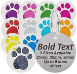 JK Personalised Engraved Round Glitter Paw Print BLACK BOLD LETTERING Dog/Cat Pet ID Tag Small/Large (Standard - 25mm, Silver)