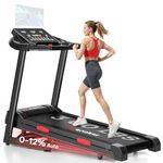 Treadmill with Incline for Home, WENOKER 12% Auto Incline Treadmill with Handrail 300 lbs Capacity, 3.0HP Quiet Walking Pad Tread mill with App, Portable Folding Tread mill with Heart Rate & Wide Belt