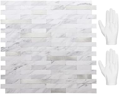 STICKGOO Peel and Stick Backsplash, PVC Wall Tiles Stick on Backsplash for Kitchen(10 Sheets, White Marble with Metal Silver)