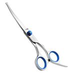 Elfirly Curved Dog Grooming Scissors with Safety Round Tip Curved Pet Grooming Shears for Dogs and Cats (Blue)