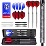 Harrows Caliber 90% Tungsten Steel Tip Darts Set I 21g to 30g All Weights Available I Huge 16pcs Bundle with Spare Shafts, Prime Flights & Travel Case (Silver, 23 Grams)