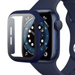 Miimall Compatible with Apple Watch Series 3/2/1 38mm with Tempered Glass Screen Protector, Hard PC All-around Scratch-resistant Shock-proof Protective Case for iWatch 38mm-Blue