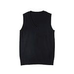 jinghuiyue Women’s V Neck Sweater Vest School Uniform Solid Color Sleeveless Knit Sweaters Pullover Tank Tops, Black, Large