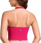 CRZ YOGA Womens Butterluxe Halter Longline Sports Bra - Padded Workout Yoga Crop Tank Tops with Built in Shelf Bra Granita Pink Large