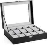 INOVERA (LABEL) Glass 10 Slot Watches Display Storage Box Case Holder Organizer with Transparent Window - Black and Light Grey