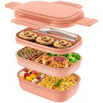 Bento Box Adult - 3 Layers Stackable Lunch Containers for Adults & Kids, 72oz Large Salad Containers for Lunch with Utensil Sauce Dressing Containers for Dining Out,Work,Pink