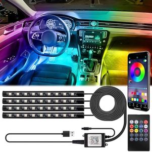 BFXM Car Interior Lights, 5V LED Strip Lights with USB Adapter, Ambient Car Lighting Kit, App & Remote Control Music Sync Color Change Strip Lights for SUVs & Trucks, Car Accessories for Women Men