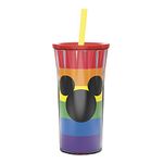 Zak Designs Disney Halloween Rainbow Collection Double-Wall Insulated Plastic Tumbler for Cold Drinks, Travel Cup with Splash-Proof Lid and Straw Made with Durable Materials (Mickey Mouse, 20 oz)