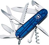Victorinox Huntsman Swiss Army Knife, Medium, Multi Tool, Camping Knife, 15 Functions, Large Blade, Bottle Opener, Blue Transparent