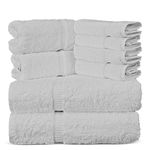 Towel Bazaar Premium Turkish Cotton Super Soft and Absorbent Towels (8-Piece Towel Set, White)