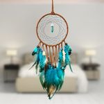 Dream Catcher Handmade Wall Hanging Decoration Decor with Small Blue Gemstone Nursery Wall Art Craft Gift for Kids Boys Bedroom