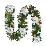 9FT Christmas Garland with Lights for Stairs, 2.7M Wreath Garlands Decorations with Lights, Flower and Ball for Fireplace Wall Door Xmas Tree Garden Yard Holiday Decor, Silver