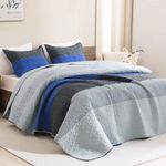 Litanika California King Quilt Set Blue and Grey - Cal King Oversized Stripe Comforter Bedspreads & Coverlets - Soft Lightweight Quilted Bedding Set for All Season(1 Quilt, 2 Pillowcases)