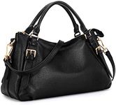 Kattee Women's Soft Genuine Leather Satchel Purses Top Handle Crossbody Bags Ladies Designer Medium Size Hobo Handbags(Black)