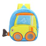 Cartoon Backpack Toddler Kids Soft Plush Mini Travel Bags with Adjustable Sternum Strap for Baby Boys Girls 2-5Y (2-5T, Bulldozer)