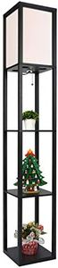 PULUOMIS Floor Lamp with Shelves, 3 Layers Wooden Shelf Standing Light, Modern Reading Lamp for Bedroom, Living Room, Office, Home Decoration (Size:26x 26x 160 cm) (Without Bulb)-Black