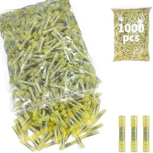 1000Pcs Heat Shrink Butt Connectors,12-10 AWG Yellow Marine Grade Insulated Crimp Wire Connectors,Waterproof Electrical Connectors Butt Splice for Cable,Automotive,Boats,Home