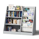 Kids Bookshelf Children Bookcase with Five Layer Sling, Baby Wooden Storage Book Rack, Child Book and Toy Organizer Cabinet, Book Display for Playroom, Bedroom, Toddler Room, Nursery,Classroom (Gray)