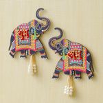 Webelkart Premium Elephant Designer Set of 2 with Shubh Labh Wall Hanging for Diwali Decoration| Wall Decor |Temple Decor Wall Hanging |Pooja and Home Decor Hanging (5.5" Inches)