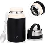 W&JOHNSON Food Flask Container, 800 ml Stainless Steel Double Walled Soup Flask Leakproof Food Jar Soup Containers with Foldable Spoon (Black)