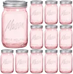 Rubtlamp Pink Mason jar 32 oz, 12 Pack Glass Jars - Wide Mouth Mason Jars with Airtight Lids for Pickling, Fermenting, Food Storage&DIY Crafts, Microwave & Dishwasher Safe