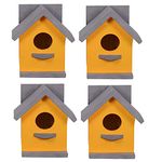 Cket Bird House for Balcony and Garden Hanging for Sparrow, Hummingbird, Kingfisher Bird Nest for Balcony Made with Water Resistant Wooden with Hanging and Wall Patch (Wooden-Yellow) (Pack of 4)