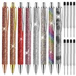 Rhinestone Metal Ballpoint Pen, 8 Pack Bling Bling Pens, Black Ink Pens with 1.0mm Pen Refills, Cute Crystal Ballpoint Pen Diamond Pen for Women Office Meeting Birthday Supplies Wedding Gifts