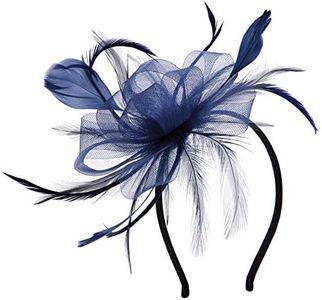 VGLOOK Flower Cocktail Tea Party Headwear Feather Fascinators Derby Hat for Girls and Ladies (Navy)