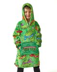 Teenage Mutant Ninja Turtles Boys Wearable Blanket | Kids Green All Over Print Fleece Hoodie | Warm & Cosy Heavyweight Snuggle Hooded Pullover | Classic Cartoon Loungewear Gift for Children