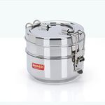 Sumeet Stainless Steel 2 Compartment Lunch Box/Tiffin with Lid and Handle, 13Cm Dia, (1300ML, Silver)