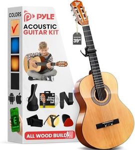 Pyle Beginner Acoustic Guitar Kit, 4/4 Full Size All Wood Build Nylon String Instrument with Capo, Gig Bag, Strap, Extra String Set, Guitars for Beginners Adults and Youth, 39" Black Gloss