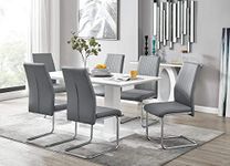 Furniturebox UK Imperia 6 Modern White High Gloss Dining Table and 6 Stylish Lorenzo Dining Chairs Set (Dining Table + 6 Elephant Grey Lorenzo Chairs)