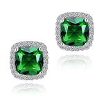 YOMELA Cubic Zirconia Earrings, Stud Earrings for Women Hypoallergenic White Gold Small Dainty Emerald Green Square Halo CZ Birthstone Earrings for Women