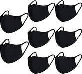 8 Pack Organic Cotton Face Cover Washable and Reusable - Black Travel Face Mask, Mouth Protection Cloth Masks with Nose Bridge Wire - Soft Fabric for Women Men Outdoor