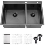 33X22 Black Drop in Double Bowl Kitchen Sink, Gabhar 33 Inch Gunmetal Black Stainless Steel Topmount 60/40 Double Bowl Kitchen Sink